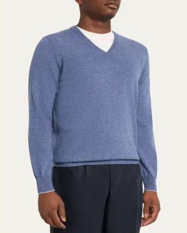 Brunello Cucinelli Men's Cashmere Knit V-Neck Sweater | Thumbnail 4 Brunello Cucinelli Men's Cashmere Knit V-Neck Sweater | Thumbnail 4