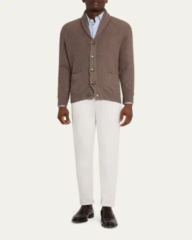 Brunello Cucinelli Men's Cotton Rib Shawl Cardigan | Thumbnail 2 Brunello Cucinelli Men's Cotton Rib Shawl Cardigan | Thumbnail 2