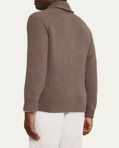 Brunello Cucinelli Men's Cotton Rib Shawl Cardigan | Thumbnail 3 Brunello Cucinelli Men's Cotton Rib Shawl Cardigan | Thumbnail 3