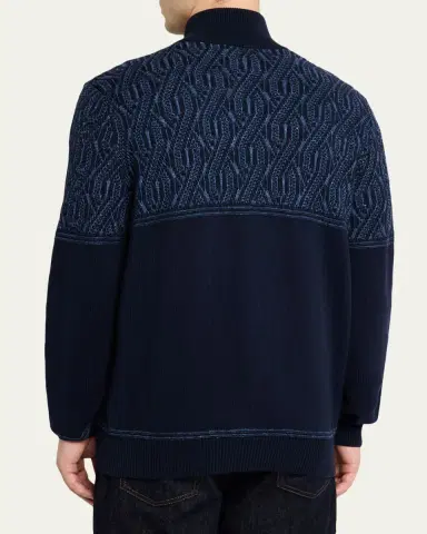 Brunello Cucinelli Men 's Cotton Cable-Pattern Full-Zip Cardigan | Thumbnail 3 Brunello Cucinelli Men 's Cotton Cable-Pattern Full-Zip Cardigan | Thumbnail 3