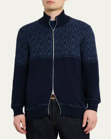 Brunello Cucinelli Men 's Cotton Cable-Pattern Full-Zip Cardigan | Thumbnail 4 Brunello Cucinelli Men 's Cotton Cable-Pattern Full-Zip Cardigan | Thumbnail 4