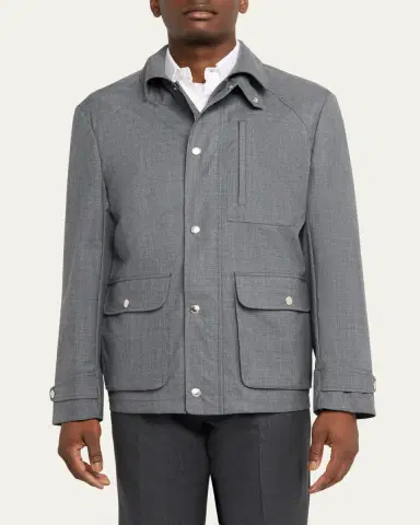Brunello Cucinelli Men's Water-Resistant Wool Shirt Jacket | Thumbnail 4 Brunello Cucinelli Men's Water-Resistant Wool Shirt Jacket | Thumbnail 4