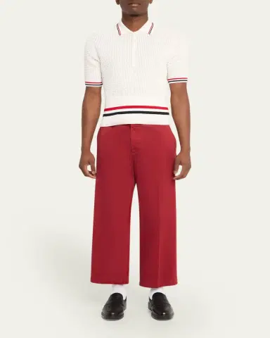 Thom Browne Men's Float Ripple Stitch RWB Stripe Polo Shirt | Thumbnail 2 Thom Browne Men's Float Ripple Stitch RWB Stripe Polo Shirt | Thumbnail 2