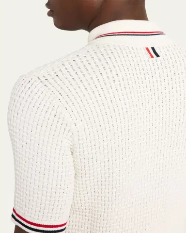 Thom Browne Men's Float Ripple Stitch RWB Stripe Polo Shirt | Thumbnail 5 Thom Browne Men's Float Ripple Stitch RWB Stripe Polo Shirt | Thumbnail 5