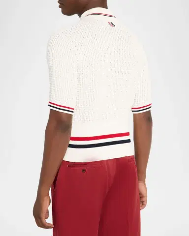 Thom Browne Men's Float Ripple Stitch RWB Stripe Polo Shirt | Thumbnail 7 Thom Browne Men's Float Ripple Stitch RWB Stripe Polo Shirt | Thumbnail 7