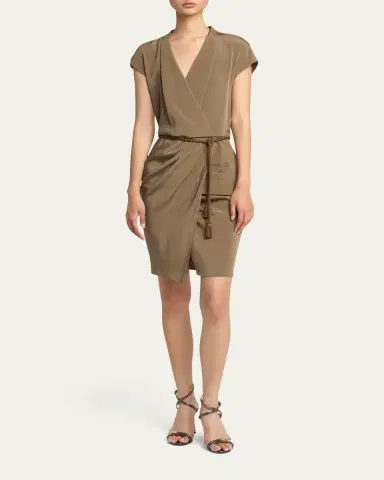 Giorgio Armani Rope Belted Short-Sleeve Draped Dress | Thumbnail 2 Giorgio Armani Rope Belted Short-Sleeve Draped Dress | Thumbnail 2