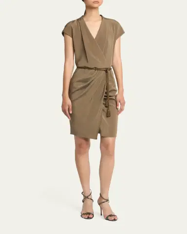 Giorgio Armani Rope Belted Short-Sleeve Draped Dress | Thumbnail 4 Giorgio Armani Rope Belted Short-Sleeve Draped Dress | Thumbnail 4