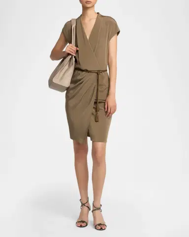 Giorgio Armani Rope Belted Short-Sleeve Draped Dress | Thumbnail 6 Giorgio Armani Rope Belted Short-Sleeve Draped Dress | Thumbnail 6
