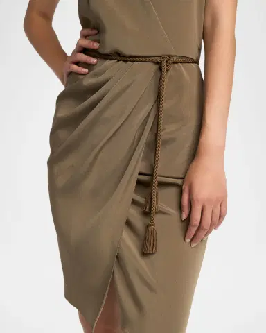 Giorgio Armani Rope Belted Short-Sleeve Draped Dress | Thumbnail 9 Giorgio Armani Rope Belted Short-Sleeve Draped Dress | Thumbnail 9