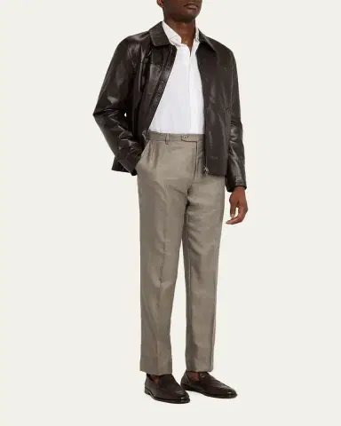 Brioni Men's Silk Twill Flat-Front Trousers | Thumbnail 2 Brioni Men's Silk Twill Flat-Front Trousers | Thumbnail 2