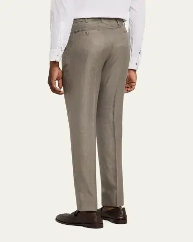 Brioni Men's Silk Twill Flat-Front Trousers | Thumbnail 3 Brioni Men's Silk Twill Flat-Front Trousers | Thumbnail 3