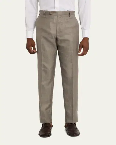 Brioni Men's Silk Twill Flat-Front Trousers | Thumbnail 4 Brioni Men's Silk Twill Flat-Front Trousers | Thumbnail 4
