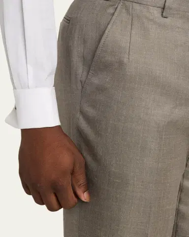 Brioni Men's Silk Twill Flat-Front Trousers | Thumbnail 5 Brioni Men's Silk Twill Flat-Front Trousers | Thumbnail 5