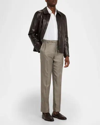 Brioni Men's Silk Twill Flat-Front Trousers | Thumbnail 6 Brioni Men's Silk Twill Flat-Front Trousers | Thumbnail 6