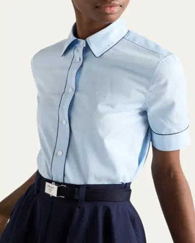 Prada Short-Sleeve Cotton Button-Down Top | Thumbnail 4 Prada Short-Sleeve Cotton Button-Down Top | Thumbnail 4