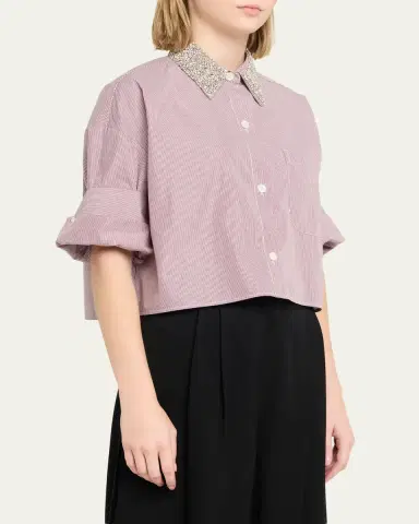 TWP Next Ex Striped Cropped Shirt with Crystal Collar | Thumbnail 4 TWP Next Ex Striped Cropped Shirt with Crystal Collar | Thumbnail 4