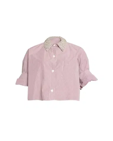 TWP Next Ex Striped Cropped Shirt with Crystal Collar | Thumbnail 1 TWP Next Ex Striped Cropped Shirt with Crystal Collar | Thumbnail 1