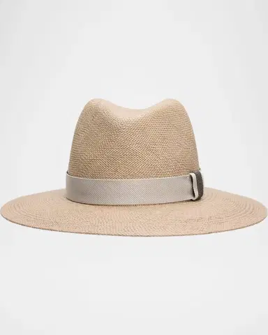 Brunello Cucinelli Straw Fedora with Monili Band | Thumbnail 3 Brunello Cucinelli Straw Fedora with Monili Band | Thumbnail 3