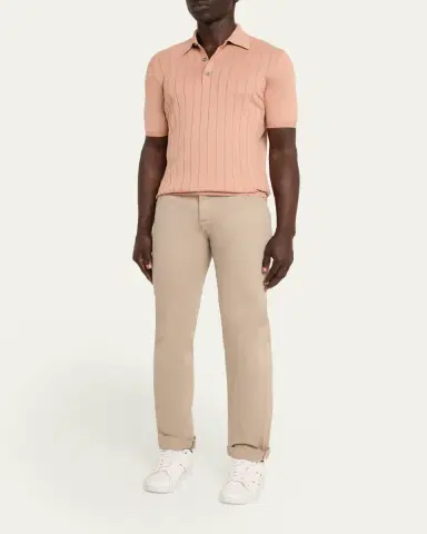 Kiton Men's Wide Rib Sea Island Cotton Polo Sweater | Thumbnail 2 Kiton Men's Wide Rib Sea Island Cotton Polo Sweater | Thumbnail 2