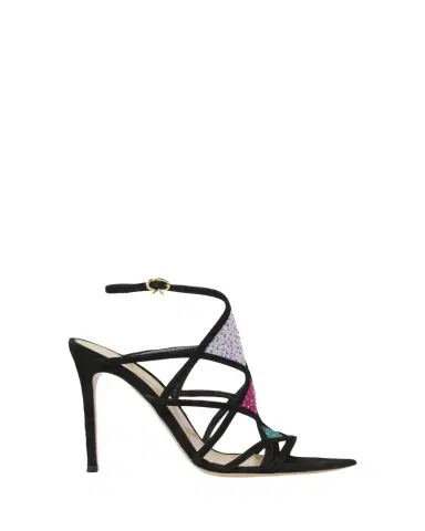 Gianvito Rossi 105mm Confetti Embellished Suede and Mesh Sandals | Thumbnail 1 Gianvito Rossi 105mm Confetti Embellished Suede and Mesh Sandals | Thumbnail 1