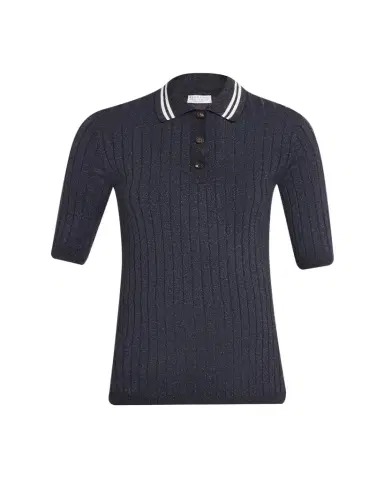 Brunello Cucinelli Shimmering Cashmere Rib Short-Sleeve Polo Sweater | Thumbnail 1 Brunello Cucinelli Shimmering Cashmere Rib Short-Sleeve Polo Sweater | Thumbnail 1