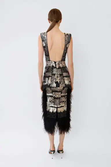 LAPOINTE V Neck Dress With Feathers | Thumbnail 2 LAPOINTE V Neck Dress With Feathers | Thumbnail 2