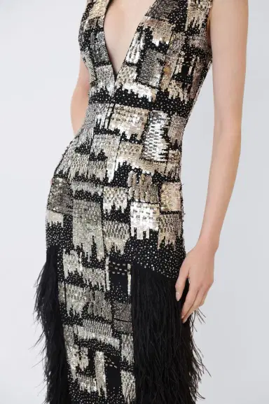LAPOINTE V Neck Dress With Feathers | Thumbnail 3 LAPOINTE V Neck Dress With Feathers | Thumbnail 3