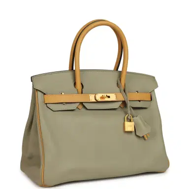 Madison Avenue Couture Pre-owned Hermes Special Order (HSS) Birkin 30 Gris Tourterelle and Paille Swift Brushed Gold Hardware | Thumbnail 2 Madison Avenue Couture Pre-owned Hermes Special Order (HSS) Birkin 30 Gris Tourterelle and Paille Swift Brushed Gold Hardware | Thumbnail 2