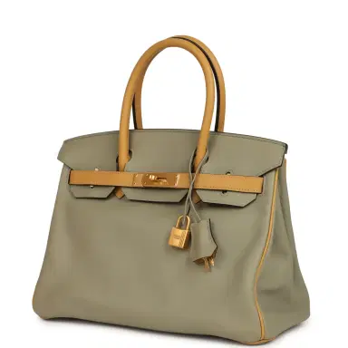 Madison Avenue Couture Pre-owned Hermes Special Order (HSS) Birkin 30 Gris Tourterelle and Paille Swift Brushed Gold Hardware | Thumbnail 5 Madison Avenue Couture Pre-owned Hermes Special Order (HSS) Birkin 30 Gris Tourterelle and Paille Swift Brushed Gold Hardware | Thumbnail 5