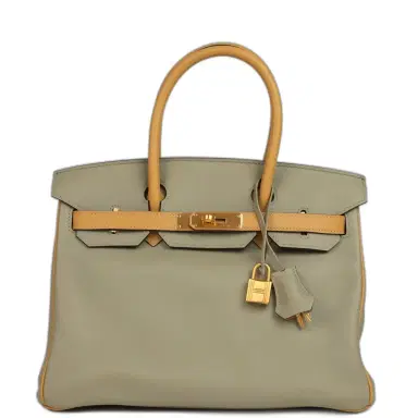 Madison Avenue Couture Pre-owned Hermes Special Order (HSS) Birkin 30 Gris Tourterelle and Paille Swift Brushed Gold Hardware | Thumbnail 1 Madison Avenue Couture Pre-owned Hermes Special Order (HSS) Birkin 30 Gris Tourterelle and Paille Swift Brushed Gold Hardware | Thumbnail 1