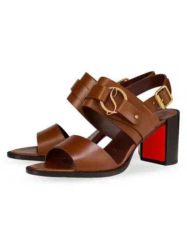 Christian Louboutin Women's Her in Roma Patinated Calf Leather Block Sandals - Dark Carmine | Thumbnail 2 Christian Louboutin Women's Her in Roma Patinated Calf Leather Block Sandals - Dark Carmine | Thumbnail 2