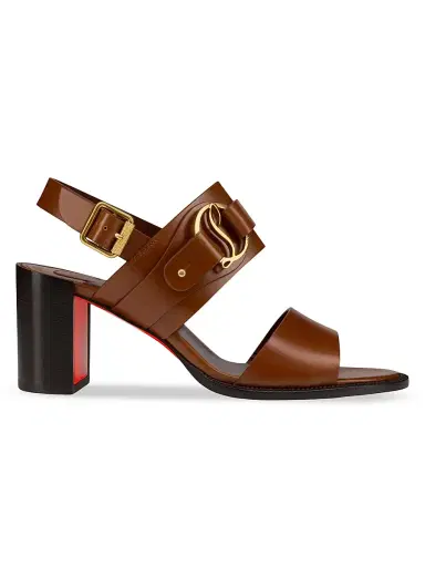 Christian Louboutin Women's Her in Roma Patinated Calf Leather Block Sandals - Dark Carmine | Thumbnail 1 Christian Louboutin Women's Her in Roma Patinated Calf Leather Block Sandals - Dark Carmine | Thumbnail 1