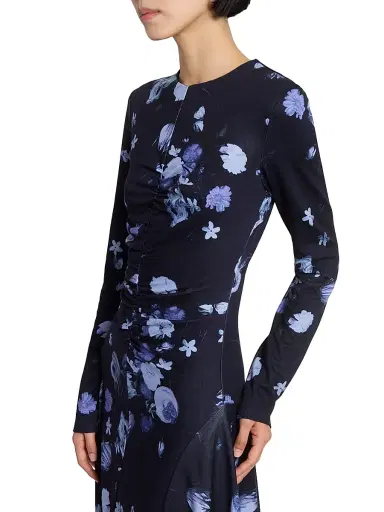 Erdem Women's Floral Gathered Midi-Dress - Dutch Flower Painting Midnight | Thumbnail 6 Erdem Women's Floral Gathered Midi-Dress - Dutch Flower Painting Midnight | Thumbnail 6