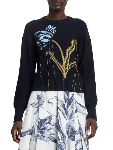 Erdem Women's Threaded Flower Wool Sweater - Navy | Thumbnail 3 Erdem Women's Threaded Flower Wool Sweater - Navy | Thumbnail 3