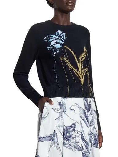 Erdem Women's Threaded Flower Wool Sweater - Navy | Thumbnail 4 Erdem Women's Threaded Flower Wool Sweater - Navy | Thumbnail 4