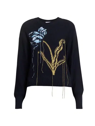 Erdem Women's Threaded Flower Wool Sweater - Navy | Thumbnail 1 Erdem Women's Threaded Flower Wool Sweater - Navy | Thumbnail 1