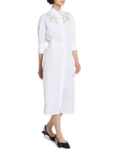 Erdem Women's Embellished Appliquéd Cotton Shirtdress - White | Thumbnail 2 Erdem Women's Embellished Appliquéd Cotton Shirtdress - White | Thumbnail 2