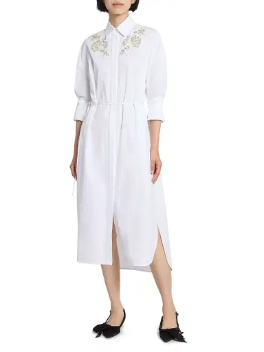 Erdem Women's Embellished Appliquéd Cotton Shirtdress - White | Thumbnail 3 Erdem Women's Embellished Appliquéd Cotton Shirtdress - White | Thumbnail 3