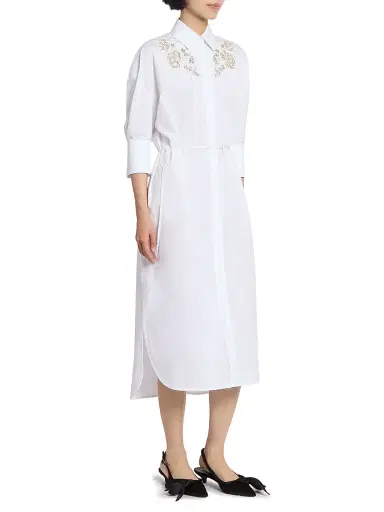 Erdem Women's Embellished Appliquéd Cotton Shirtdress - White | Thumbnail 4 Erdem Women's Embellished Appliquéd Cotton Shirtdress - White | Thumbnail 4