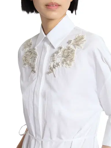 Erdem Women's Embellished Appliquéd Cotton Shirtdress - White | Thumbnail 6 Erdem Women's Embellished Appliquéd Cotton Shirtdress - White | Thumbnail 6