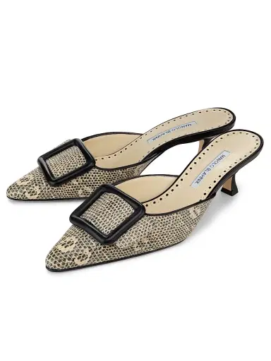 Manolo Blahnik Women's Maysalebi Snake-Embossed Leather Mules - Black | Thumbnail 2 Manolo Blahnik Women's Maysalebi Snake-Embossed Leather Mules - Black | Thumbnail 2