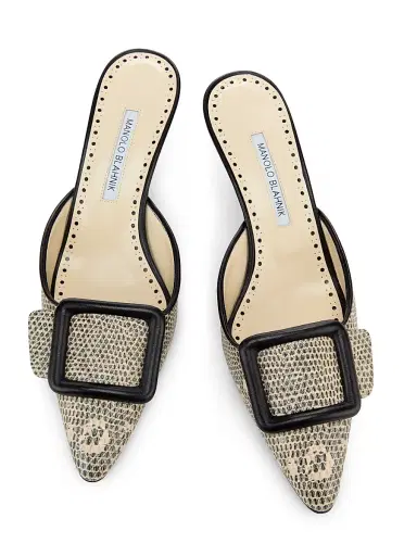 Manolo Blahnik Women's Maysalebi Snake-Embossed Leather Mules - Black | Thumbnail 4 Manolo Blahnik Women's Maysalebi Snake-Embossed Leather Mules - Black | Thumbnail 4