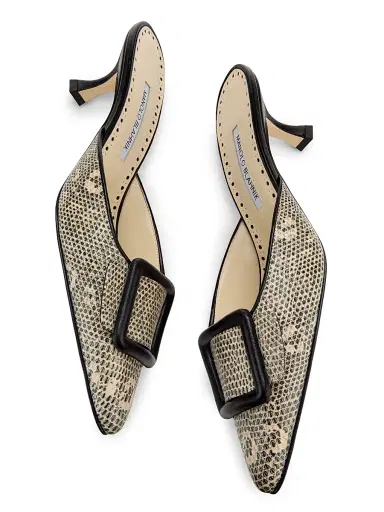 Manolo Blahnik Women's Maysalebi Snake-Embossed Leather Mules - Black | Thumbnail 6 Manolo Blahnik Women's Maysalebi Snake-Embossed Leather Mules - Black | Thumbnail 6