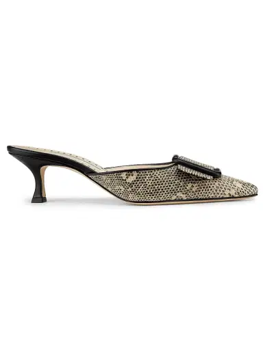Manolo Blahnik Women's Maysalebi Snake-Embossed Leather Mules - Black | Thumbnail 1 Manolo Blahnik Women's Maysalebi Snake-Embossed Leather Mules - Black | Thumbnail 1
