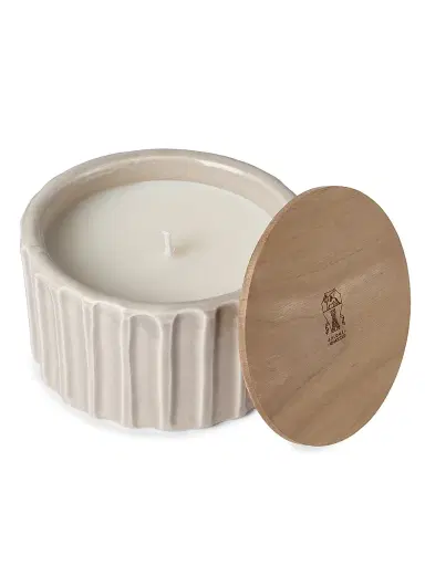 Brunello Cucinelli Small Scented Candle in Ridged Ceramic Vessel with Walnut Wood Lid - Milk | Thumbnail 2 Brunello Cucinelli Small Scented Candle in Ridged Ceramic Vessel with Walnut Wood Lid - Milk | Thumbnail 2