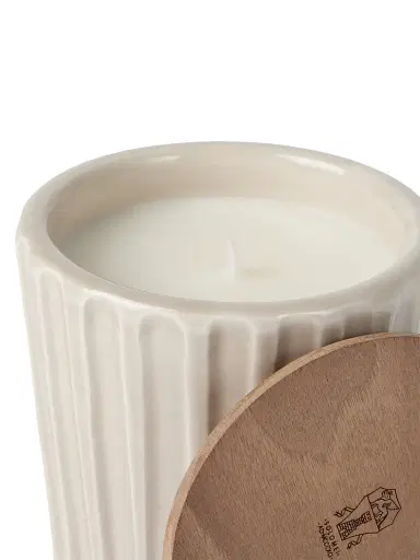 Brunello Cucinelli Scented Candle in Ridged Ceramic Vessel with Walnut Wood Lid - Milk | Thumbnail 3 Brunello Cucinelli Scented Candle in Ridged Ceramic Vessel with Walnut Wood Lid - Milk | Thumbnail 3