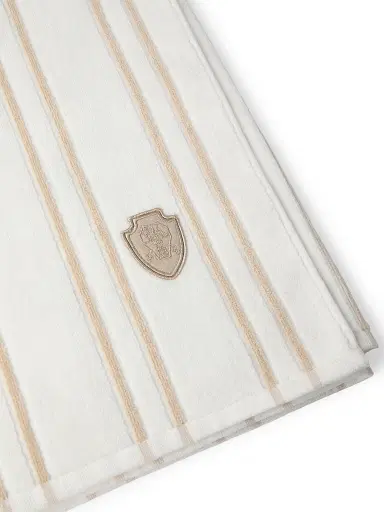 Brunello Cucinelli Striped Cotton Terrycloth Towel with Logo - Beige | Thumbnail 3 Brunello Cucinelli Striped Cotton Terrycloth Towel with Logo - Beige | Thumbnail 3