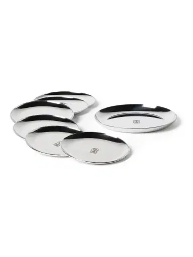 Brunello Cucinelli Silver-Plated Steel Bottle Coaster Set with 6 Coasters - Silver | Thumbnail 1 Brunello Cucinelli Silver-Plated Steel Bottle Coaster Set with 6 Coasters - Silver | Thumbnail 1