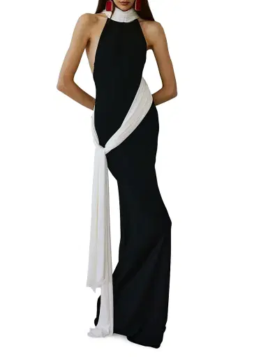 The New Arrivals Ilkyaz Ozel Women's Leia Sash-Detail Jersey Gown - Dark Matter | Thumbnail 3 The New Arrivals Ilkyaz Ozel Women's Leia Sash-Detail Jersey Gown - Dark Matter | Thumbnail 3