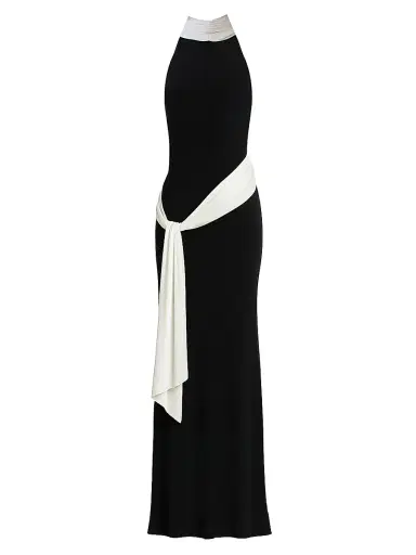 The New Arrivals Ilkyaz Ozel Women's Leia Sash-Detail Jersey Gown - Dark Matter | Thumbnail 1 The New Arrivals Ilkyaz Ozel Women's Leia Sash-Detail Jersey Gown - Dark Matter | Thumbnail 1